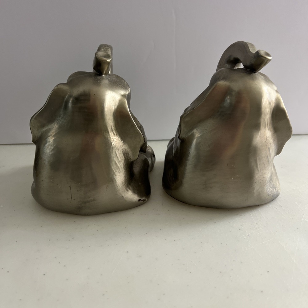 Vintage Silver Elephant Figurines Set of 2 Trunks Up Good Luck Statues-Bookends - Picture 8 of 11